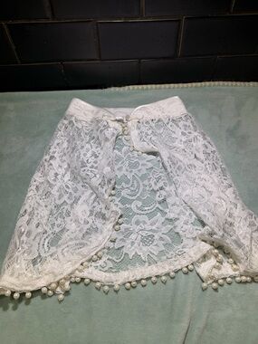 White Lace Pearl-Trim Wrap Shawl- One Size Kids